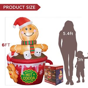 Funflatable 6 FT Christmas Inflatables Outdoor Decorations, Cute Christmas Blow Up Yard Decorations Gingerbread Man in Hot Cocoa Mug Scene for Garden Lawn Xmas Decor