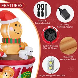 Funflatable 6 FT Christmas Inflatables Outdoor Decorations, Cute Christmas Blow Up Yard Decorations Gingerbread Man in Hot Cocoa Mug Scene for Garden Lawn Xmas Decor