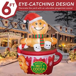 Funflatable 6 FT Christmas Inflatables Outdoor Decorations, Cute Christmas Blow Up Yard Decorations Gingerbread Man in Hot Cocoa Mug Scene for Garden Lawn Xmas Decor