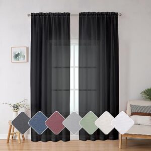 simplebrand black sheer curtains 84 inches long, light filtering rod pocket solid color window sheer curtain panels, elegant curtains & drapes for living room, bedroom 2 panels (black, 42" w x 84" l)
