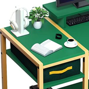 MINOSYS Gaming Computer Desk with Storage,Monitor Stand 47” Small, Writing Desk for 2 Monitors, Adjustable Storage Space, Modern Design Corner Table for Home Office, Green.