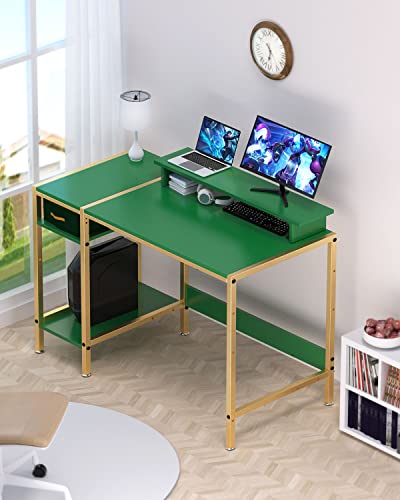 MINOSYS Gaming Computer Desk with Storage,Monitor Stand 47” Small, Writing Desk for 2 Monitors, Adjustable Storage Space, Modern Design Corner Table for Home Office, Green.