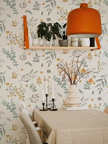 Hopepak 15.3''x118'' Floral Wallpaper Peel and Stick Wallpaper Leaf Floral Contact Paper Vintage Floral Decorative Wallpaper Removable Self Adhesive Wallpaper Vinyl for Home Cabinets Shelf