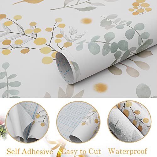 Hopepak 15.3''x118'' Floral Wallpaper Peel and Stick Wallpaper Leaf Floral Contact Paper Vintage Floral Decorative Wallpaper Removable Self Adhesive Wallpaper Vinyl for Home Cabinets Shelf