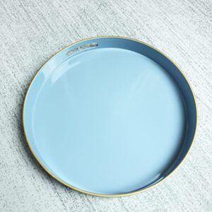 Spsyrine Round Blue Decorative Tray, 13" Plastic Serving Table Tray with Handles for Breakfast, Round Modern Ottoman Tray for Coffee Table, Bathroom, Kitchen, Living Room