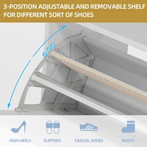 TIYASE Shoe Cabinet with 2 Flip Drawers, Modern Tipping Bucket Shoe Storage Cabinet for Entryway, 28 Pairs Free Standing Shoe Rack Organizer with Shelves,White