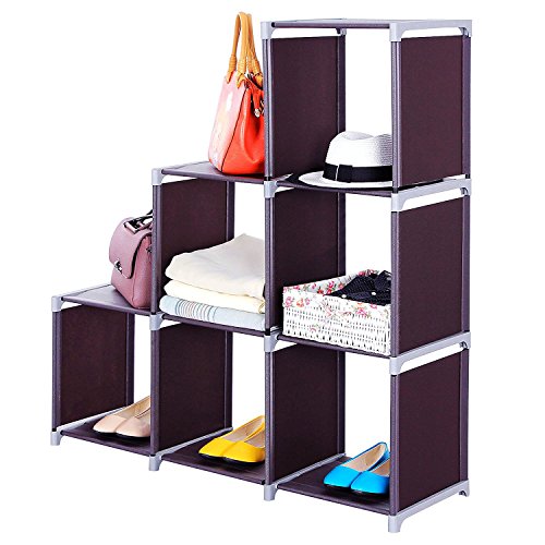 XIAOSENLIN 3 Tiers 6 Cubes Bookshelf Office Storage Shelf Plastic Storage Cabinet,Multifunctional Non Woven Storage Rack (Brown-3 Tiers 6 Cube)