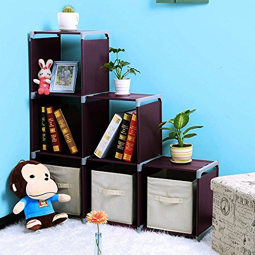 XIAOSENLIN 3 Tiers 6 Cubes Bookshelf Office Storage Shelf Plastic Storage Cabinet,Multifunctional Non Woven Storage Rack (Brown-3 Tiers 6 Cube)