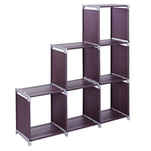 XIAOSENLIN 3 Tiers 6 Cubes Bookshelf Office Storage Shelf Plastic Storage Cabinet,Multifunctional Non Woven Storage Rack (Brown-3 Tiers 6 Cube)