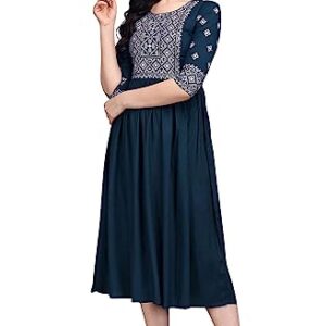 TRENDMALLS Women's Rayon Silk Neck Embroidrey Stitched pleated Kurta/Kurti For Women R17-XL