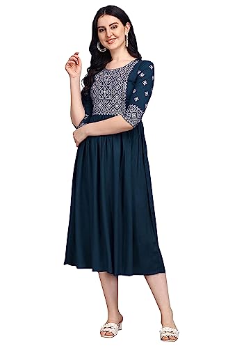 TRENDMALLS Women's Rayon Silk Neck Embroidrey Stitched pleated Kurta/Kurti For Women R17-XL