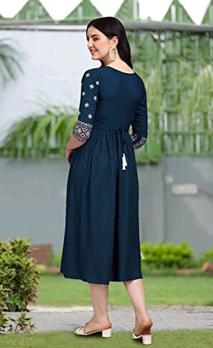 TRENDMALLS Women's Rayon Silk Neck Embroidrey Stitched pleated Kurta/Kurti For Women R17-XL