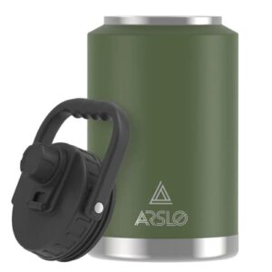 arslo 1 gallon vacuum insulated jug,double-walled 18/8 food-grade stainless steel 128oz water bottle,hot/cold thermos military green