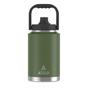 Arslo 1 Gallon Vacuum Insulated Jug,Double-Walled 18/8 Food-grade Stainless Steel 128oz Water Bottle,Hot/Cold Thermos Military Green
