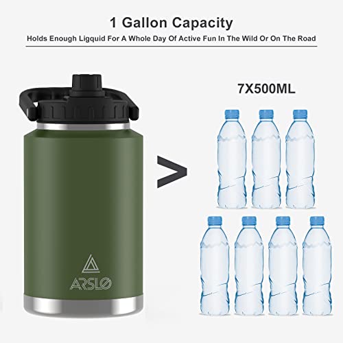 Arslo 1 Gallon Vacuum Insulated Jug,Double-Walled 18/8 Food-grade Stainless Steel 128oz Water Bottle,Hot/Cold Thermos Military Green