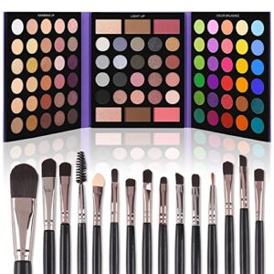ucanbe eyeshadow palette with 15pcs brushes makeup set, pigmented 86 colors make up palettes sets, matte shimmer glitter eye shadow pallet highlighters contour blush powder brush beauty kit