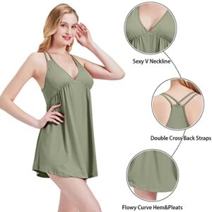 Sheighteen Nightgowns for Women Sexy Sleepwear Soft Sleeveless Chemise Full Slip Lingerie Sleepdress Olive Green