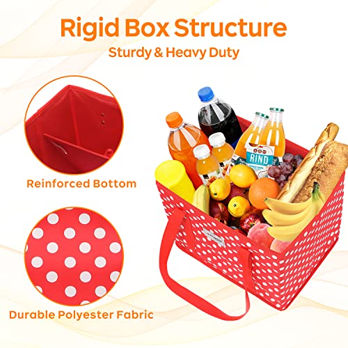 MVSCOCEAN Reusable Grocery Bags, Shopping Cart Bag,Heavy Duty,Hard Bottom Foldable Trunk Organizer,Set of 3 (Polka Dot Red)