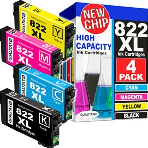 qualitat new chip compatible for epson 822xl ink cartridges combo pack | high capacity(xl version) for 822xl printer ink epson workforce pro wf-3820 ink cartridges wf-4820, wf-4830, wf-4834