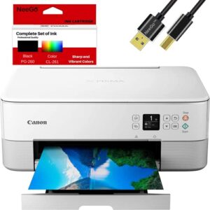 canon wireless pixma inkjet all in one printer with scanner - high resolution fast speed printing compact size up to 4800x1200 dpi color resolution, bonus set of neego ink and 6 ft printer cable
