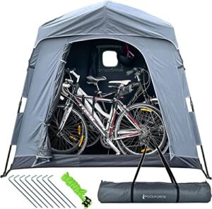 poolforte outdoor bike storage tent, extra large portable bike cover outdoor waterproof tarp shed for lawn mower and tools, shelter and protect from dust and rain, 79” x 35.5” x 69” gray