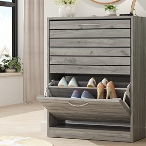 fufu&gaga shoe cabinet with 2 flip drawers for entryway, modern, freestanding rack storage organizer (22.4”w x 9.4”d x 29.5”h) (light grey)
