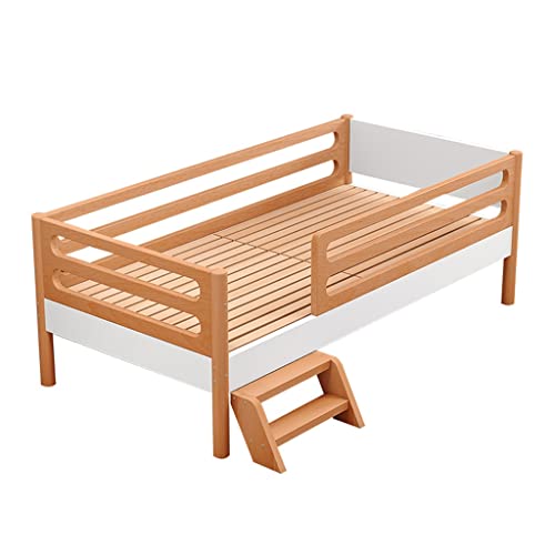 Wooden Bed Frame, Solid Wood Bedroom Furniture with Guardrail Boy Individual Widen Beech Baby Stitching Side Bed for Adults Teenagers Easy Assemble (Size : 150x80x40cm)