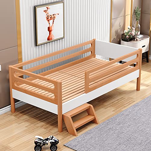 Wooden Bed Frame, Solid Wood Bedroom Furniture with Guardrail Boy Individual Widen Beech Baby Stitching Side Bed for Adults Teenagers Easy Assemble (Size : 150x80x40cm)
