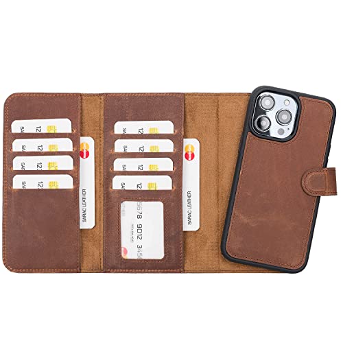 iPhone 14 Pro Leather Case, iPhone 14 Pro 6.1" Tri-fold Wallet, Magnetic Detachable iPhone 14 Pro Cover, Apple iPhone 14 Pro Card Holder