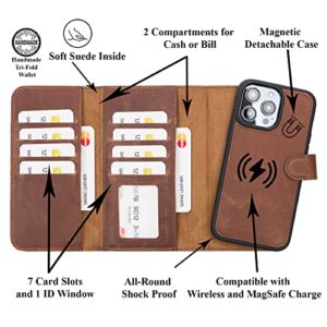 iPhone 14 Pro Leather Case, iPhone 14 Pro 6.1" Tri-fold Wallet, Magnetic Detachable iPhone 14 Pro Cover, Apple iPhone 14 Pro Card Holder