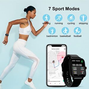 Smart Watch Gift for Men Women, 1.7" Full Touch Screen Smartwatch with Text and Call for Android iOS Phones, GPS Fitness Tracker Watches with Sports Modes, Pedometer, Distance, Calories (Black)