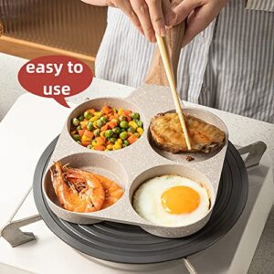 MIUGO Four-Cup Fried Egg Pan, Medical Stone Non-Stick Frying Pan for Breakfast,Divided Egg Skillet Suitable for Gas Stove and Induction Cooker (3-inch eggs)