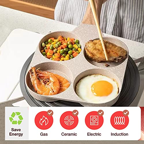 MIUGO Four-Cup Fried Egg Pan, Medical Stone Non-Stick Frying Pan for Breakfast,Divided Egg Skillet Suitable for Gas Stove and Induction Cooker (3-inch eggs)