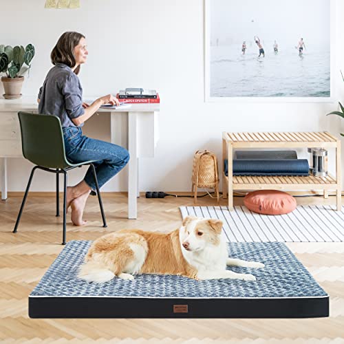 Dog Bed Mats for Large Big Dog - Orthopedic Dog Pet Durable Crate Bed Mattress of Thick Egg Foam Crate, Rose Plush Washable Cover, Waterproof Lining and Non-Slip Bottom (XL(42''x30''x4''), Black Side)