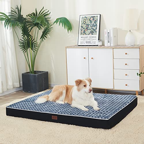 Dog Bed Mats for Large Big Dog - Orthopedic Dog Pet Durable Crate Bed Mattress of Thick Egg Foam Crate, Rose Plush Washable Cover, Waterproof Lining and Non-Slip Bottom (XL(42''x30''x4''), Black Side)