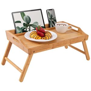 rossie home bamboo bed tray, lap desk with phone holder - fits up to 15.6 inch laptops and most tablets - natural - style no. 78007, medium