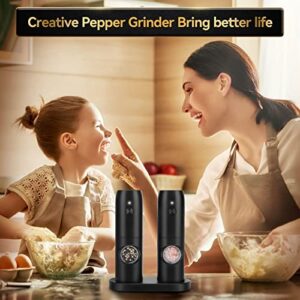 MOVAFEE Electric Salt and Pepper Grinder Set, Rechargeable Automatic Pepper Mill Set, Dual Charging Base, 1 Hand Operation, USB Cables, Refillable, No Battery Needed, LED Light, Adjustable Coarseness