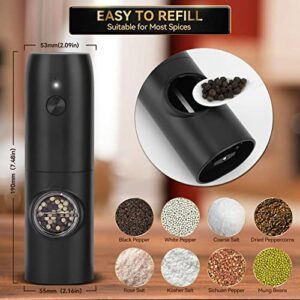 MOVAFEE Electric Salt and Pepper Grinder Set, Rechargeable Automatic Pepper Mill Set, Dual Charging Base, 1 Hand Operation, USB Cables, Refillable, No Battery Needed, LED Light, Adjustable Coarseness