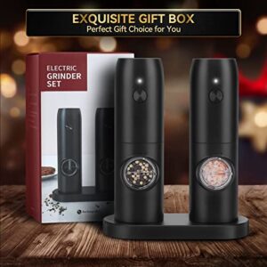 MOVAFEE Electric Salt and Pepper Grinder Set, Rechargeable Automatic Pepper Mill Set, Dual Charging Base, 1 Hand Operation, USB Cables, Refillable, No Battery Needed, LED Light, Adjustable Coarseness