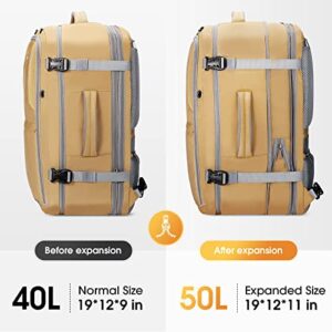 Maelstrom 40-50L Carry on Backpack,Large Travel Backpack for Men Women,17.3 Inch TSA Flight Approved Laptop Backpack with Hidden Shoe Bag, Expandable Suitcase Backpacks,father day gifts-Yellow