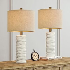 PORTRES 24" Farmhouse Ceramic Table Lamp Set of 2 for Bedroom Living Room White Desk Decor Bedside Lamps for Study Room Office Dorm Modern Accent Nightstand Lamp End Table Lamps
