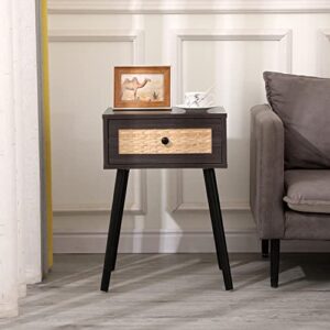 vipace Set of 2 Nightstands, End Side Bedside Table with Storage Drawer and Solid Wood Legs, Mid-Century Modern Night Stands for Bedroom Living Room Furniture (Dark Brown&Black Legs)