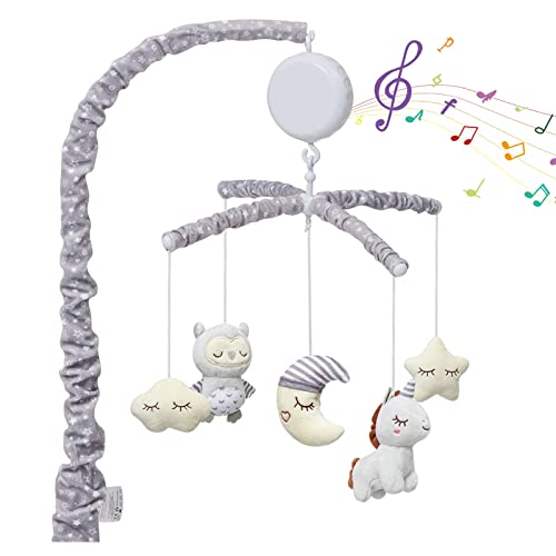 Baby Crib Mobile, Nursery Mobile for Crib with Music Motor Spinner, Musical Crib Toys for Infants 0-6 Months Girls and Boys, Crib Mount Mobiles with 36 lullabies, Gray