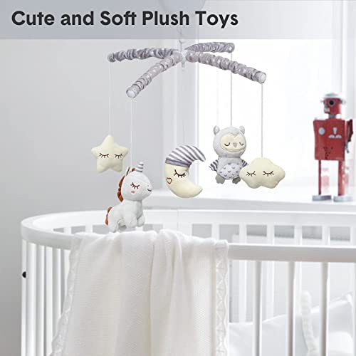 Baby Crib Mobile, Nursery Mobile for Crib with Music Motor Spinner, Musical Crib Toys for Infants 0-6 Months Girls and Boys, Crib Mount Mobiles with 36 lullabies, Gray