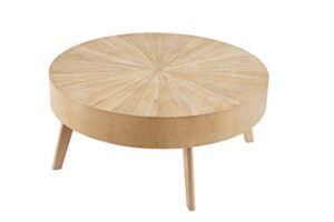 gexpusm round wood coffee table, farmhouse table for living room, solid circle center wooden rustic natural 31.5 * 14in(contain only table)