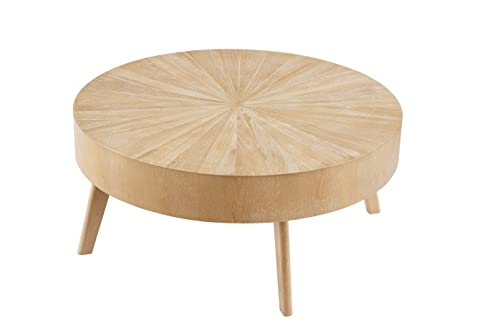 Gexpusm Round Wood Coffee Table, Farmhouse Table for Living Room, Solid Circle Center Wooden Rustic Natural 31.5 * 14IN(Contain Only Table)