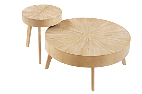 Gexpusm Round Wood Coffee Table, Farmhouse Table for Living Room, Solid Circle Center Wooden Rustic Natural 31.5 * 14IN(Contain Only Table)