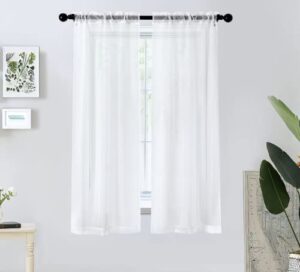 pi sheer white curtains 63 inch length short window curtains rod pocket for living room/bedroom 2 panels (w52 x l63, optical white)