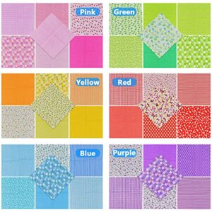 9.8X 9.8" 42Pcs Cotton Print Fabric Bundle Squares Pre-Cut Multicolor Design Printed Quilting Sewing Floral for Quilting Patchwork DIY Craft Scrapbooking Cloth (Red/Yellow/Green/Blue/Pink/Purple)