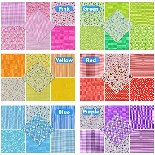 9.8X 9.8" 42Pcs Cotton Print Fabric Bundle Squares Pre-Cut Multicolor Design Printed Quilting Sewing Floral for Quilting Patchwork DIY Craft Scrapbooking Cloth (Red/Yellow/Green/Blue/Pink/Purple)